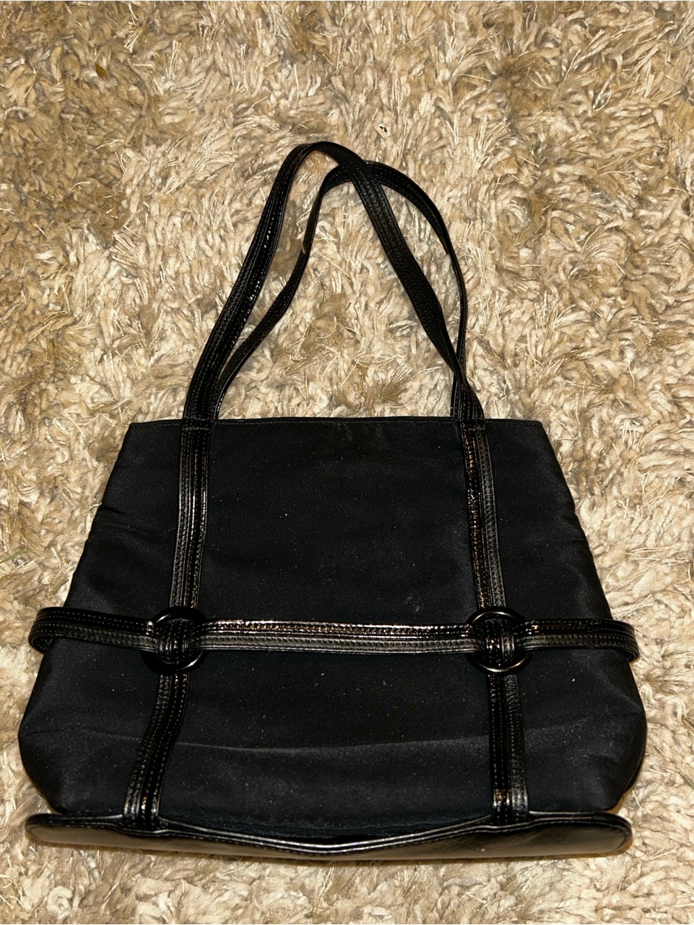 Vintage Sharif 1990s/early 2000s Y2K Black Nylon/Patent Leather Shoulder Tote